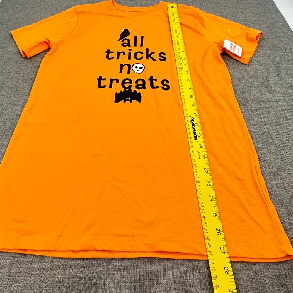 NEW Halloween Shirt Apricot/ Orange All tricks n treats Crow Bat Skull‎ Print - Picture 6 of 8